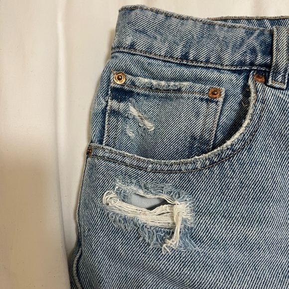 Zara Blue Jean Shorts Distressed High-Waisted - Picture 2 of 6
